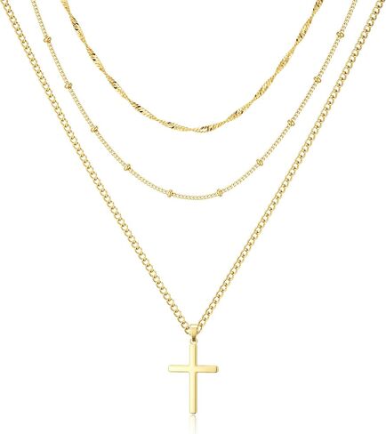 Cross Gold Layered Choker Neckalce for Women Dainty Cross Layering Pendant Necklace 14K Gold Plated Simple Trendy Jewelry for Girls in Kuwait