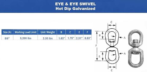 5/8" Eye & Eye Swivel for Marine Boats – Hot Dipped Galvanized Mooring Connector, 5,200 lbs WLL, Eye & Eye Swivel in Kuwait