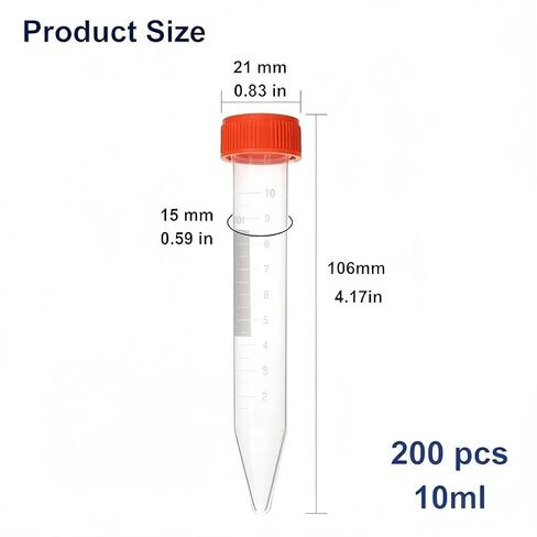 أنابيب طرد مركزي سعة 10 مل، 200 قطعة من الأنابيب المخروطية المعقمة/عبوة من حقيبتين، أغطية لولبية مانعة للتسرب (برتقالية)، حاوية بلاستيكية مع علامات كتابة، غير بيروجينية، خالية من DNase/RNase in Kuwait