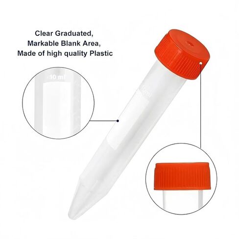 أنابيب طرد مركزي سعة 10 مل، 200 قطعة من الأنابيب المخروطية المعقمة/عبوة من حقيبتين، أغطية لولبية مانعة للتسرب (برتقالية)، حاوية بلاستيكية مع علامات كتابة، غير بيروجينية، خالية من DNase/RNase in Kuwait