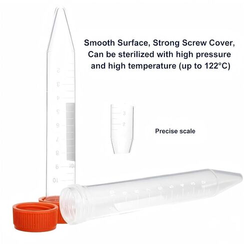 أنابيب طرد مركزي سعة 10 مل، 200 قطعة من الأنابيب المخروطية المعقمة/عبوة من حقيبتين، أغطية لولبية مانعة للتسرب (برتقالية)، حاوية بلاستيكية مع علامات كتابة، غير بيروجينية، خالية من DNase/RNase in Kuwait