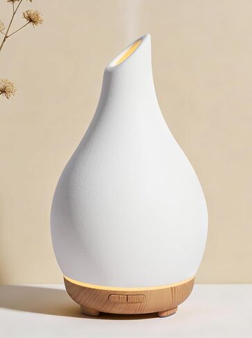 InnoGear Essential Oil Diffuser, 150ml Ceramic Diffuser Handcrafted Stone Aromatherapy Diffusers Ultrasonic Cool Mist Humidifier Vaporizer 2 Mist Modes Waterless for Home, White Vase-Shaped Ceramic in Saudi Arabia