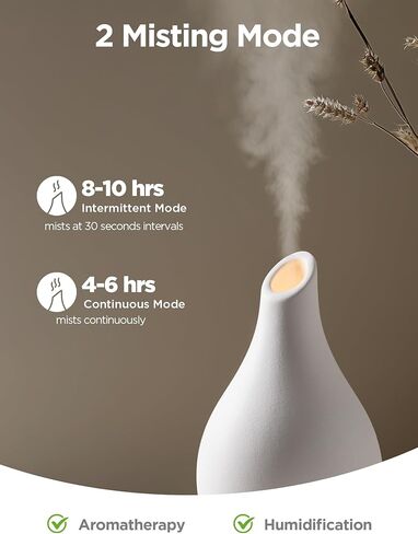 InnoGear Essential Oil Diffuser, 150ml Ceramic Diffuser Handcrafted Stone Aromatherapy Diffusers Ultrasonic Cool Mist Humidifier Vaporizer 2 Mist Modes Waterless for Home, White Vase-Shaped Ceramic in Saudi Arabia