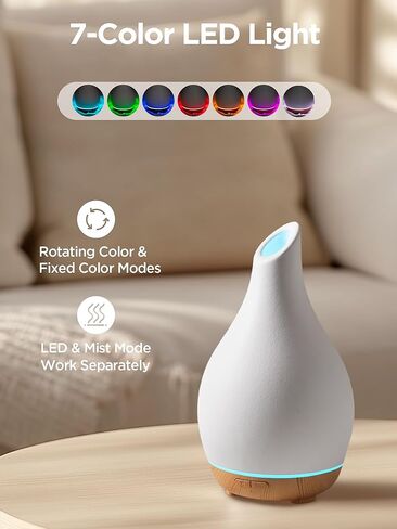 InnoGear Essential Oil Diffuser, 150ml Ceramic Diffuser Handcrafted Stone Aromatherapy Diffusers Ultrasonic Cool Mist Humidifier Vaporizer 2 Mist Modes Waterless for Home, White Vase-Shaped Ceramic in Saudi Arabia