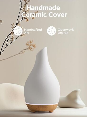 InnoGear Essential Oil Diffuser, 150ml Ceramic Diffuser Handcrafted Stone Aromatherapy Diffusers Ultrasonic Cool Mist Humidifier Vaporizer 2 Mist Modes Waterless for Home, White Vase-Shaped Ceramic in Saudi Arabia