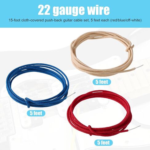 4.5m/15ft Cloth Covered Pushback Guitar Wire Set, 3pcs Vintage Style Wax Braided Wiring Kit for Electric Guitar Upgrades and Repairs Parts Accessories(1.5m/5ft Red/Blue/White) in Saudi Arabia