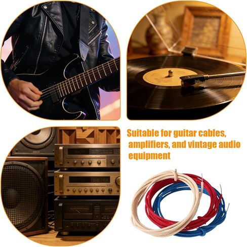 4.5m/15ft Cloth Covered Pushback Guitar Wire Set, 3pcs Vintage Style Wax Braided Wiring Kit for Electric Guitar Upgrades and Repairs Parts Accessories(1.5m/5ft Red/Blue/White) in Saudi Arabia