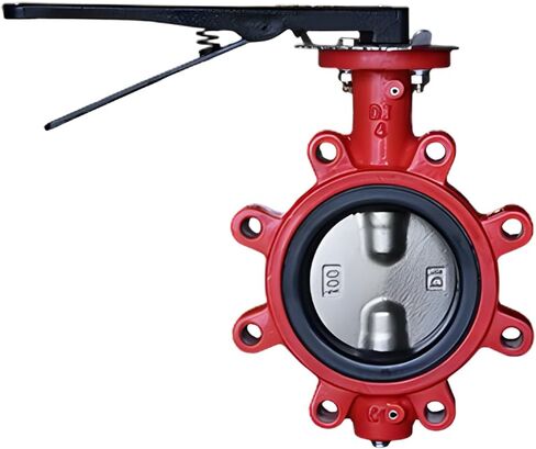 صمام فراشة على شكل العروة - 200 رطل لكل بوصة مربعة، جسم من حديد الدكتايل، مقعد Buna-N، مقبض ذو 10 أوضاع، أحمر (4 بوصات) in Kuwait