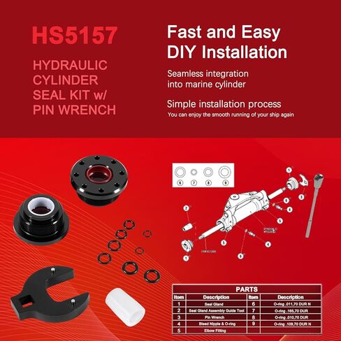 HS5157 HS5167 Front Mount Hydraulic Steering Cylinder Seal Kit with Pin Wrench, Rebuild Kit Compatible with Seastar HC5340 HC5345 HC5348 HC5358 HC6750 HC6755, Marine-Grade Anodized Anti-Corrosion in Saudi Arabia