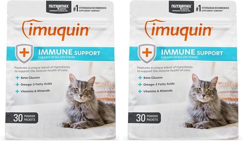 Nutramax Imuquin Immune Health Supplement Powder for Cats, with Beta Glucans, Marine Lipids, Vitamins and Minerals, 30 Packets, Updated Version in Saudi Arabia