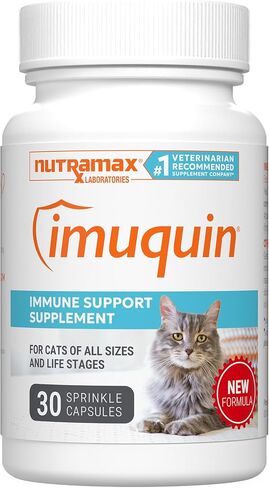 Nutramax Imuquin Immune Health Supplement Powder for Cats, with Beta Glucans, Marine Lipids, Vitamins and Minerals, 30 Packets, Updated Version in Saudi Arabia