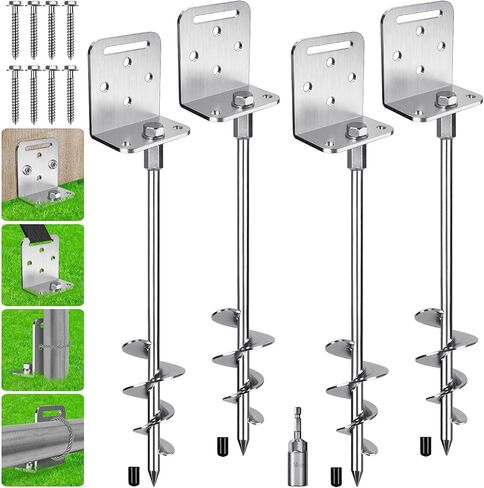 BeneLabel 2/4 Pack 18" 30" Ground Anchors Screw in Mobile Home Anchors Kits 2.8" Wide Tapered Spiral Trampoline Anchor Set with Bracket Swing Set Anchor for Playset, Tent, Shed, Fence, Swingset in Kuwait
