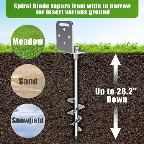BeneLabel 2/4 Pack 18" 30" Ground Anchors Screw in Mobile Home Anchors Kits 2.8" Wide Tapered Spiral Trampoline Anchor Set with Bracket Swing Set Anchor for Playset, Tent, Shed, Fence, Swingset in Kuwait