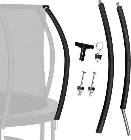 Trampoline Curved Pole Replacement, Universal Curved Enclosure Pole for 10-16ft Frame, with Plastic T Connector, Mounting Hardware, Foam Cover in Kuwait