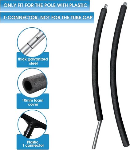 Trampoline Curved Pole Replacement, Universal Curved Enclosure Pole for 10-16ft Frame, with Plastic T Connector, Mounting Hardware, Foam Cover in Kuwait