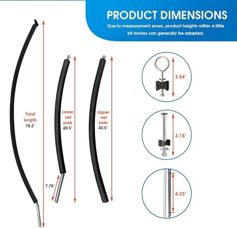 Trampoline Curved Pole Replacement, Universal Curved Enclosure Pole for 10-16ft Frame, with Plastic T Connector, Mounting Hardware, Foam Cover in Kuwait