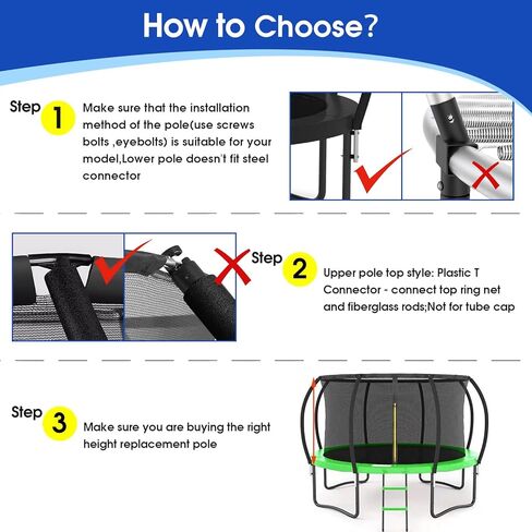 Trampoline Curved Pole Replacement, Universal Curved Enclosure Pole for 10-16ft Frame, with Plastic T Connector, Mounting Hardware, Foam Cover in Kuwait