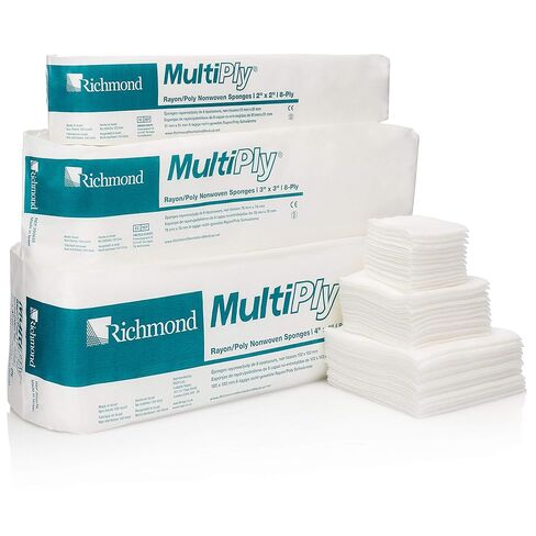 Richmond Dental 300637 Multiply Poly/Rayon Non-Woven Sponge, 8-Ply, Non-Sterile, 2" Width, 2" Length (Pack of 3000), 2"x2" in Saudi Arabia