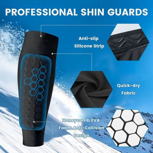 Soccer Shin Guards Ski Guards Gel Pads Shin Defender Shin Guards for Kids Youth Adult, Calf Compression Sleeve with Honeycomb Pads for Football & Skiing in Saudi Arabia