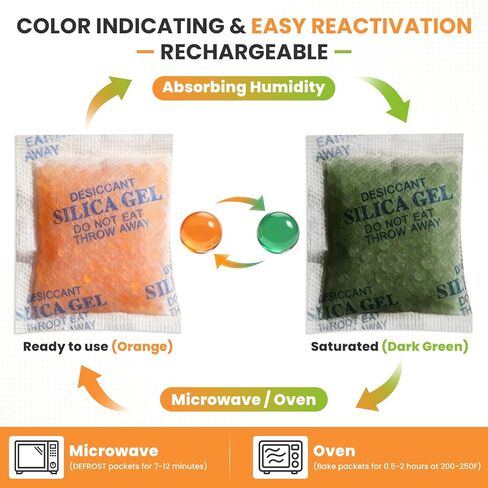 Color-Indicating Silica Gel Packets, 5g (50 Pack), Food-Grade Reusable Desiccant Moisture Absorbers for Food Storage, Closets, Electronics in Kuwait