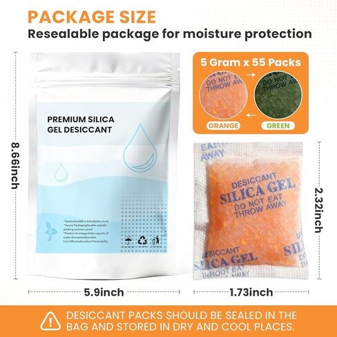 Color-Indicating Silica Gel Packets, 5g (50 Pack), Food-Grade Reusable Desiccant Moisture Absorbers for Food Storage, Closets, Electronics in Kuwait