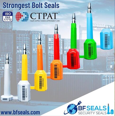 High Security Bolt Seal, 100 pcs. White Color, for Cargo Container, Truck and Trailers, Numbered & Barcode, with ISO, CTAP, Certified, Shipping Seals. BFSEALS Free & Quick Shipping from USA in Kuwait