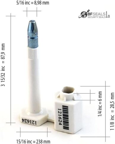 High Security Bolt Seal, 500 pcs. White, for Cargo Container, Truck, Trailers, Numbered & Barcode, with ISO, CTAP, Certified, Shipping Seals. BFSEALS Free & Quick Shipping from USA in Kuwait