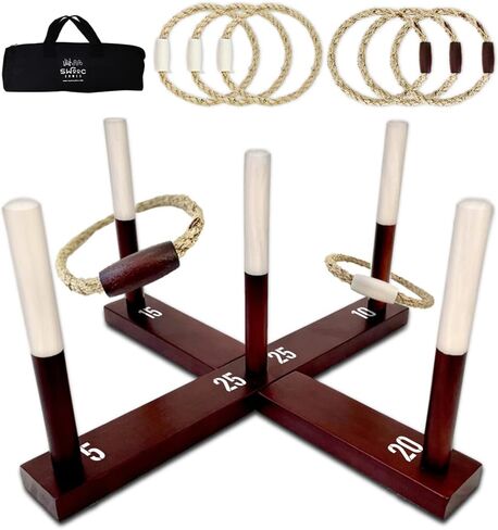 SWOOC Games - Rustic Ring Toss Game (All Weather) - Easy Setup & Extra Games Included - Ring Toss Game for Adults - Outdoor Games for Kids - Yard Games for Adults - Ring Hook Game - Game Room Games in Kuwait