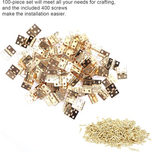100Pcs Small Hinges Set, 4 Holes Mini Hinges with Screws, Brass Tiny Retro Miniature for Hand Made Crafts, Wooden Jewellery Boxes, 0.3x0.4in, Gold in Kuwait