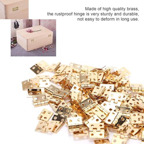 100Pcs Small Hinges Set, 4 Holes Mini Hinges with Screws, Brass Tiny Retro Miniature for Hand Made Crafts, Wooden Jewellery Boxes, 0.3x0.4in, Gold in Kuwait
