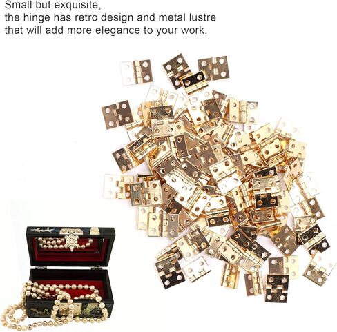 100Pcs Small Hinges Set, 4 Holes Mini Hinges with Screws, Brass Tiny Retro Miniature for Hand Made Crafts, Wooden Jewellery Boxes, 0.3x0.4in, Gold in Kuwait