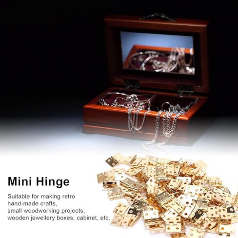 100Pcs Small Hinges Set, 4 Holes Mini Hinges with Screws, Brass Tiny Retro Miniature for Hand Made Crafts, Wooden Jewellery Boxes, 0.3x0.4in, Gold in Kuwait