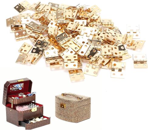 100Pcs Small Hinges Set, 4 Holes Mini Hinges with Screws, Brass Tiny Retro Miniature for Hand Made Crafts, Wooden Jewellery Boxes, 0.3x0.4in, Gold in Kuwait