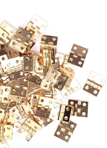 100Pcs Small Hinges Set, 4 Holes Mini Hinges with Screws, Brass Tiny Retro Miniature for Hand Made Crafts, Wooden Jewellery Boxes, 0.3x0.4in, Gold in Kuwait