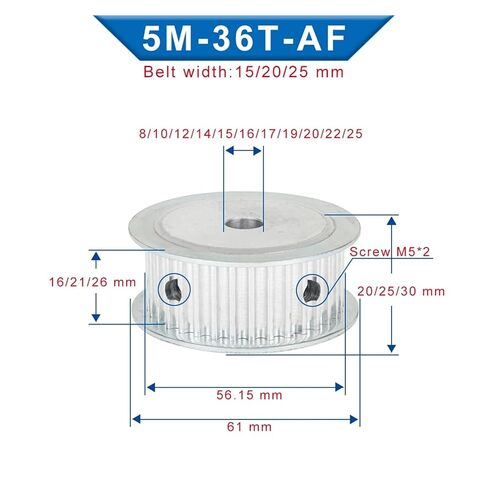 Synchronous Pulley 5M-36T Arc Tooth Hole Size 8/10/12/14/15/16/17/19/20 mm Aluminum Pulley Belt Width: 20 mm(15x5x2.3 mm) in Saudi Arabia