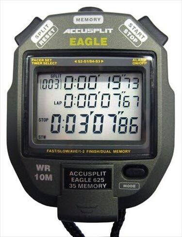 Generic Eagle 35 Memory Stopwatch with 1/100th Second, 30 Split Times, Dual Split, Three Line LCD, Audible Pacer, Repeat Countdown, Time-of-Day/Date/Alarm - Gray in Saudi Arabia