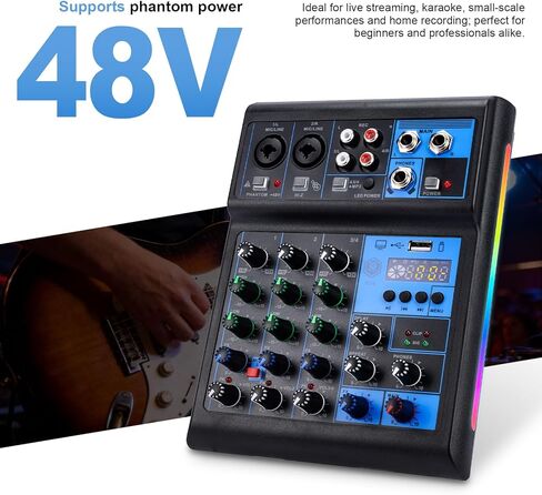 خلاط W IN-MIX الاحترافي ذو 4 قنوات مع بلوتوث وتسجيل USB وطاقة فانتوم 48 فولت - وحدة تحكم صوتية للاستوديو والبث المباشر للدي جي والكاريوكي والبث in Kuwait