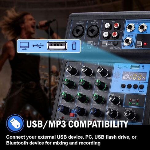 خلاط W IN-MIX الاحترافي ذو 4 قنوات مع بلوتوث وتسجيل USB وطاقة فانتوم 48 فولت - وحدة تحكم صوتية للاستوديو والبث المباشر للدي جي والكاريوكي والبث in Kuwait