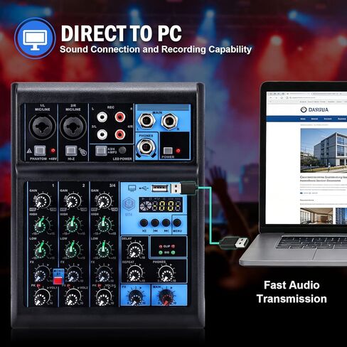 خلاط W IN-MIX الاحترافي ذو 4 قنوات مع بلوتوث وتسجيل USB وطاقة فانتوم 48 فولت - وحدة تحكم صوتية للاستوديو والبث المباشر للدي جي والكاريوكي والبث in Kuwait