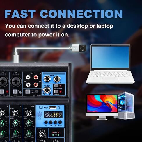 خلاط W IN-MIX الاحترافي ذو 4 قنوات مع بلوتوث وتسجيل USB وطاقة فانتوم 48 فولت - وحدة تحكم صوتية للاستوديو والبث المباشر للدي جي والكاريوكي والبث in Kuwait