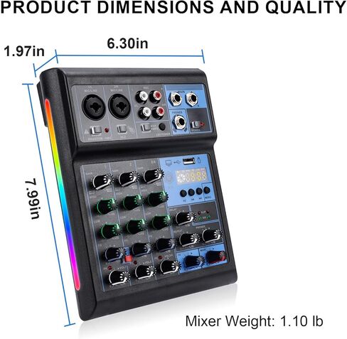 خلاط W IN-MIX الاحترافي ذو 4 قنوات مع بلوتوث وتسجيل USB وطاقة فانتوم 48 فولت - وحدة تحكم صوتية للاستوديو والبث المباشر للدي جي والكاريوكي والبث in Kuwait
