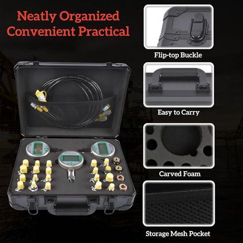 70P Digital Hydraulic Pressure Test Kit w/ 3 Gauges (1 * 16MPa, 2 * 70MPa) & 22 Couplings Replacement for Caterpillar, John Deere Excavator Repair Mixizap in Kuwait