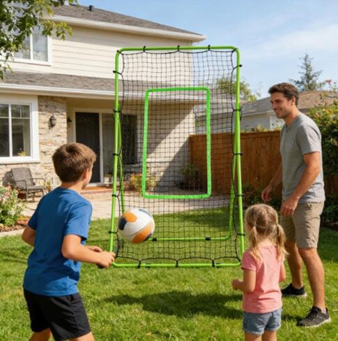 Volleyball Rebounder Net 7x4 FT, 5 Angle Adjustable, High-Tension PE Net with Steel Frame for Soccer Baseball Lacrosse Training in Saudi Arabia