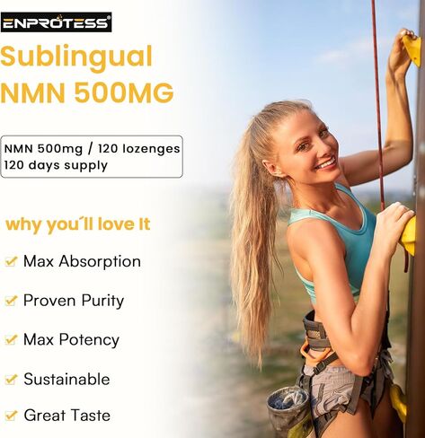 NMN 500 ملغ تحت اللسان، أقصى قدر من الامتصاص ومكمل NMN سريع المفعول (إمداد لمدة 120 يومًا)، 99% NMN نقي (أحادي نيوكليوتيد النيكوتيناميد) لـ NAD، الخلية، المناعة، الطاقة، العضلات، مكافحة الشيخوخة، طول العمر، 120 قرص استحلاب in Saudi Arabia