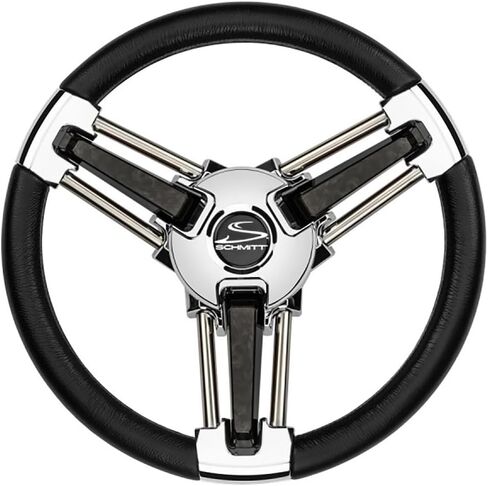 PU1051B1-04R - Aftermarket Replacement Burano Wheel 14 Inch 3/4 Inch Tapered Shaft Black Polyurethane with Stainless Spoke Includes Center Cap Nut Compatible with Schmitt Marine in Saudi Arabia