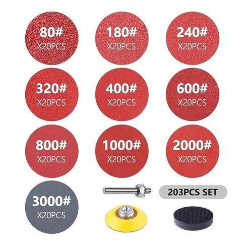 ACE850 Sanding Disc 203Pcs 2inch 51mm Round Abrasive Dry Sandpaper with 2'' Back-up Pad for Polishing Cleaner Tools Paper ACE850 in Kuwait