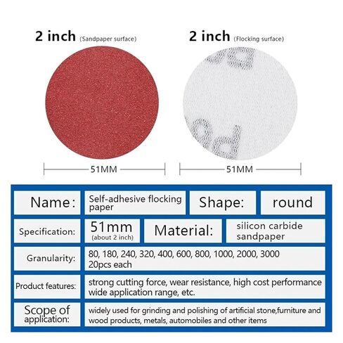 ACE850 Sanding Disc 203Pcs 2inch 51mm Round Abrasive Dry Sandpaper with 2'' Back-up Pad for Polishing Cleaner Tools Paper ACE850 in Kuwait