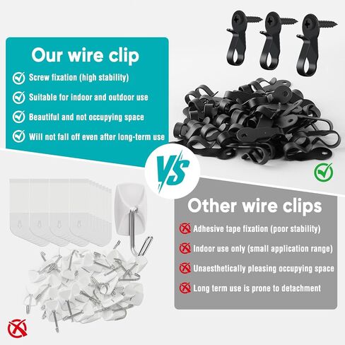 HiGift 36 Pack Light Hanger Hooks, Black Stainless Steel Screw in Hook for Hanging Outdoor Lights, Rope Light Clips for Christmas and Holiday Decor, Wire and Fairy Led Lights in Saudi Arabia