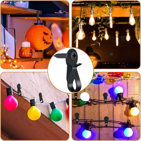 HiGift 36 Pack Light Hanger Hooks, Black Stainless Steel Screw in Hook for Hanging Outdoor Lights, Rope Light Clips for Christmas and Holiday Decor, Wire and Fairy Led Lights in Saudi Arabia