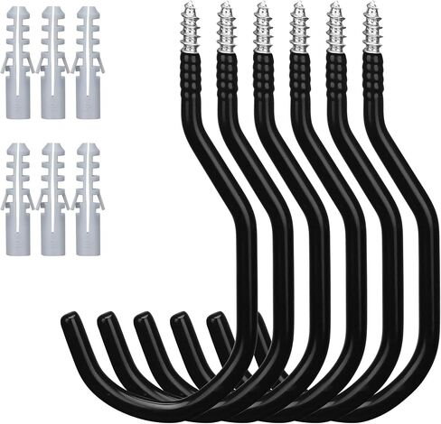 HORUSDY 6-Pack Heavy Duty Garage Storage Hooks, 6" Utility Wall Hooks for Tools, Ladders, Bikes, Hoses & Cords – Steel Garage Organizer Hooks for Wall Mount Storage Systems in Kuwait